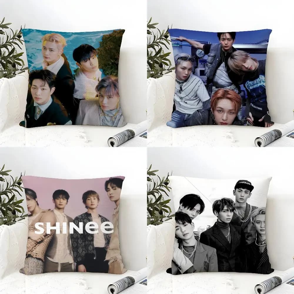 Kpop Band S-Shinee Cushion Cover Eco Linen Pillow Case Double-Sided Print Breathable Durable Zipper Home Decor Gift