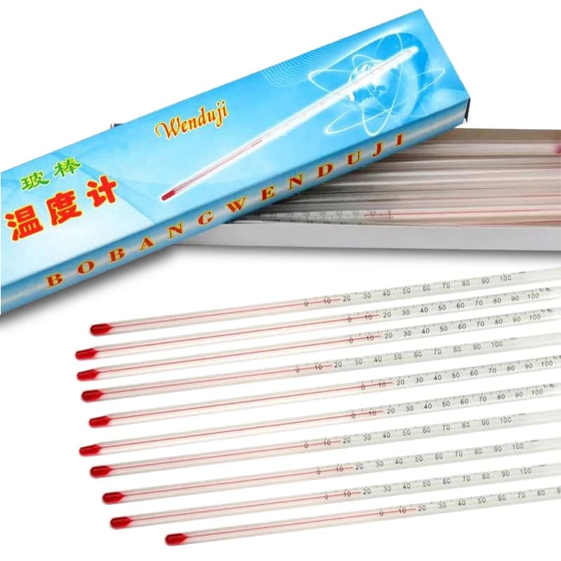 20 Pezzi Termometro in Vetro 0-100/200 Gradi Celsius 30cm Accessorio per Casa, Laboratorio, Birrificio, Termometro Riempito d'Acqua Rossa B2