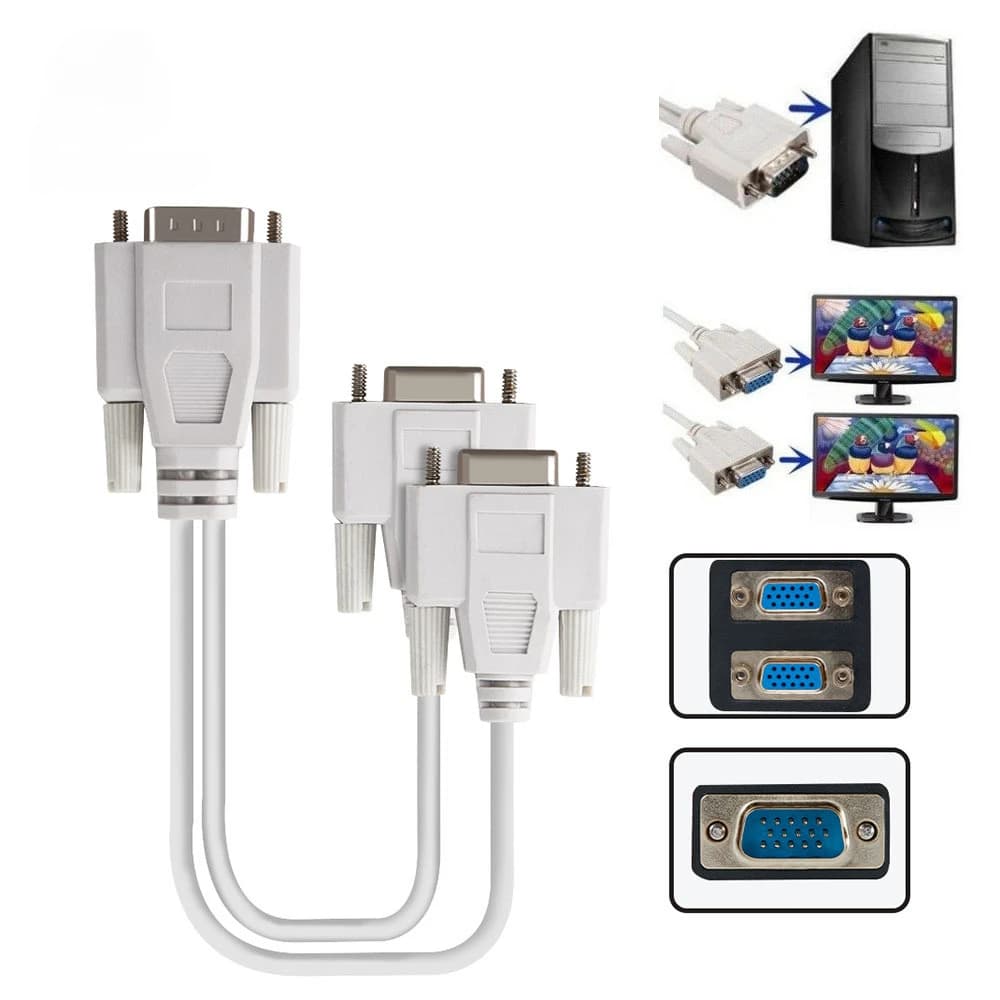 VGA SVGA 1 PC A 2 MONITOR maschio a 2 doppi femmine Cavo sdoppiatore adattatore Y 15 PIN 25 cm