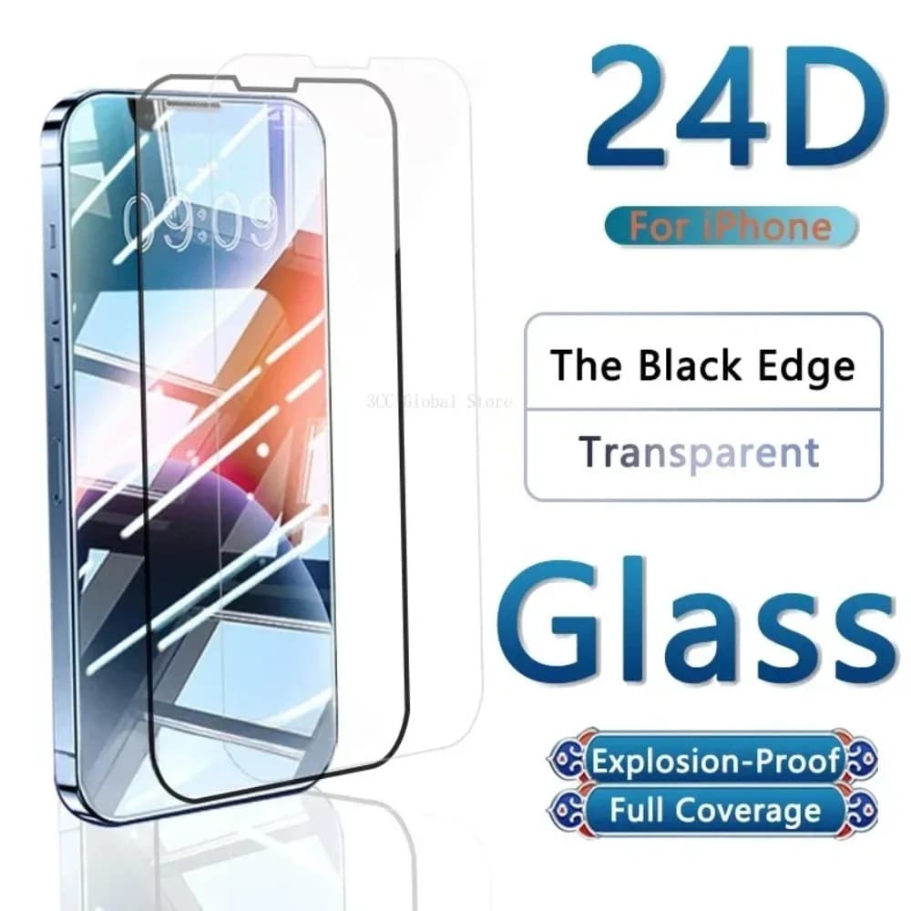 Vetro temperato 24D per iPhone 14 Pro Max 13 12 Mini 11 Pro proteggi schermo per iPhone X XS XR SE 20 22 7 8 15 Plus