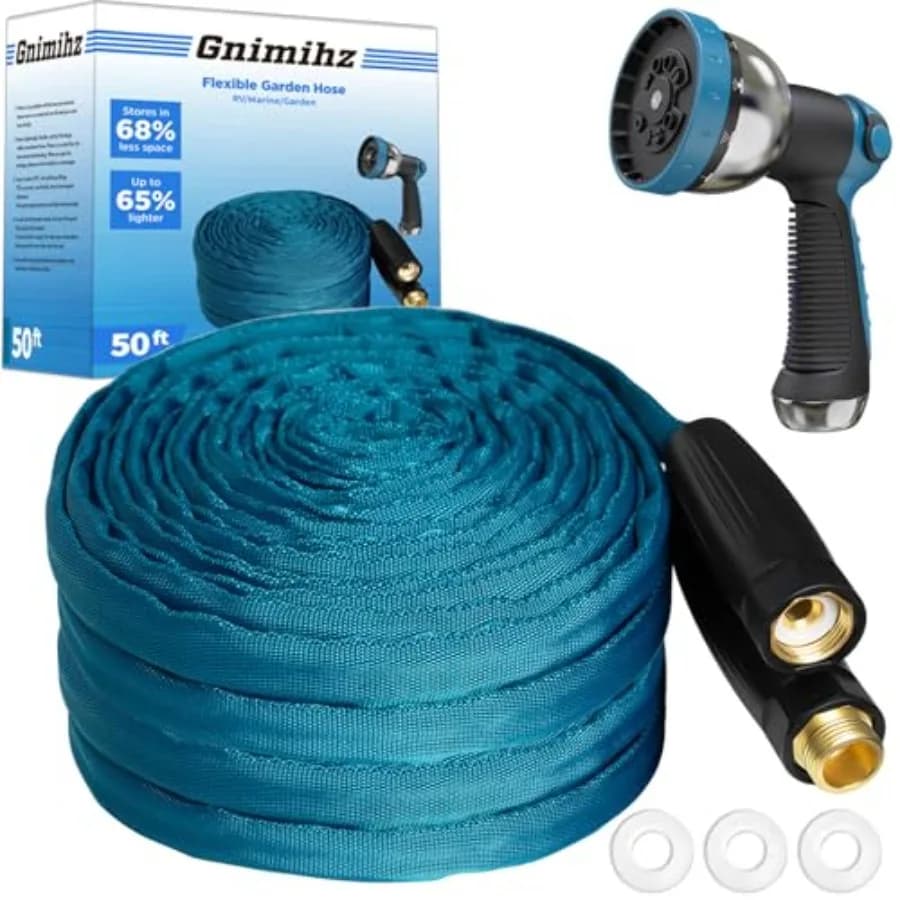Tubo da Giardino 50 Piedi in TPE (non PVC) Ultra-Leggero e Flessibile con Raccordi in Ottone Massiccio, Non Restringibile, Facile da Riporre