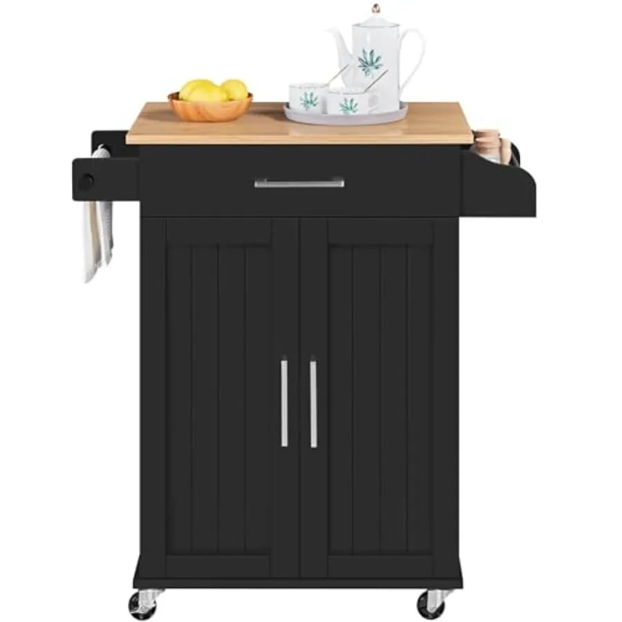Topeakmart Isola da cucina su ruote con armadietto portaoggetti e cassetto Carrello da cucina con portaspezie e portasciugamani per Dini