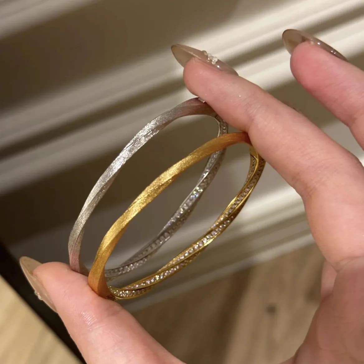 Bracciale Mobius in argento sterling 925 stile vintage, lavorato a mano, con zirconi, stile francese, lusso leggero, a corda intrecciata, per donna