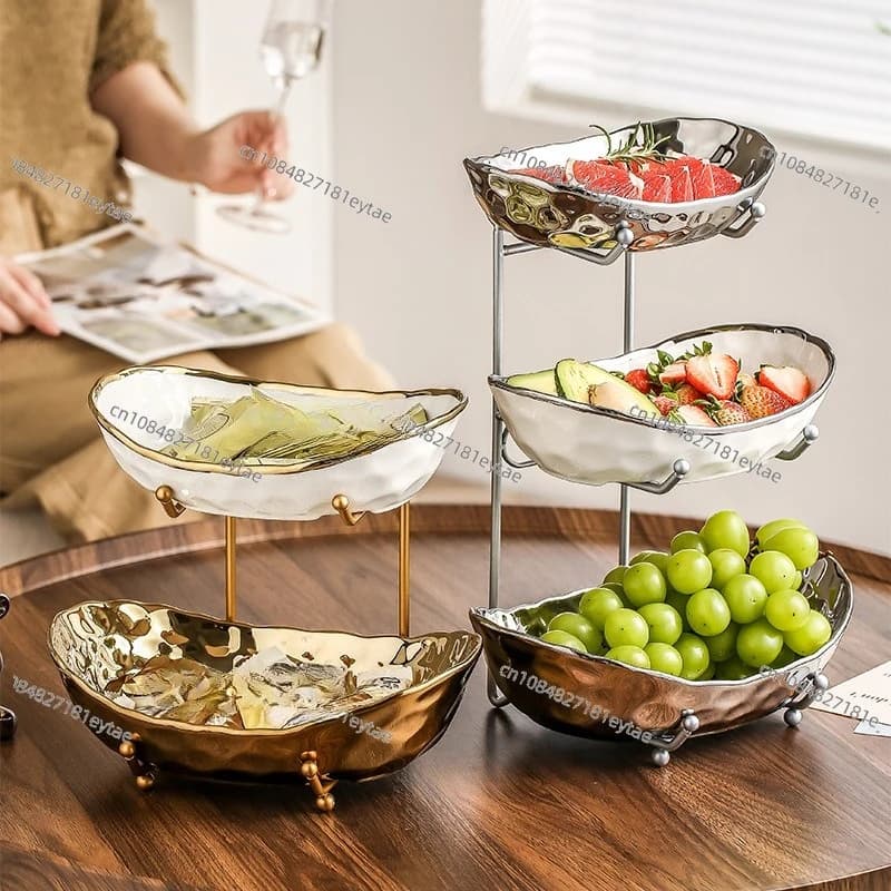 piatto di frutta secca in lingotto di processo di galvanica multistrato di alto valore per uso domestico in ceramica di lusso leggero
