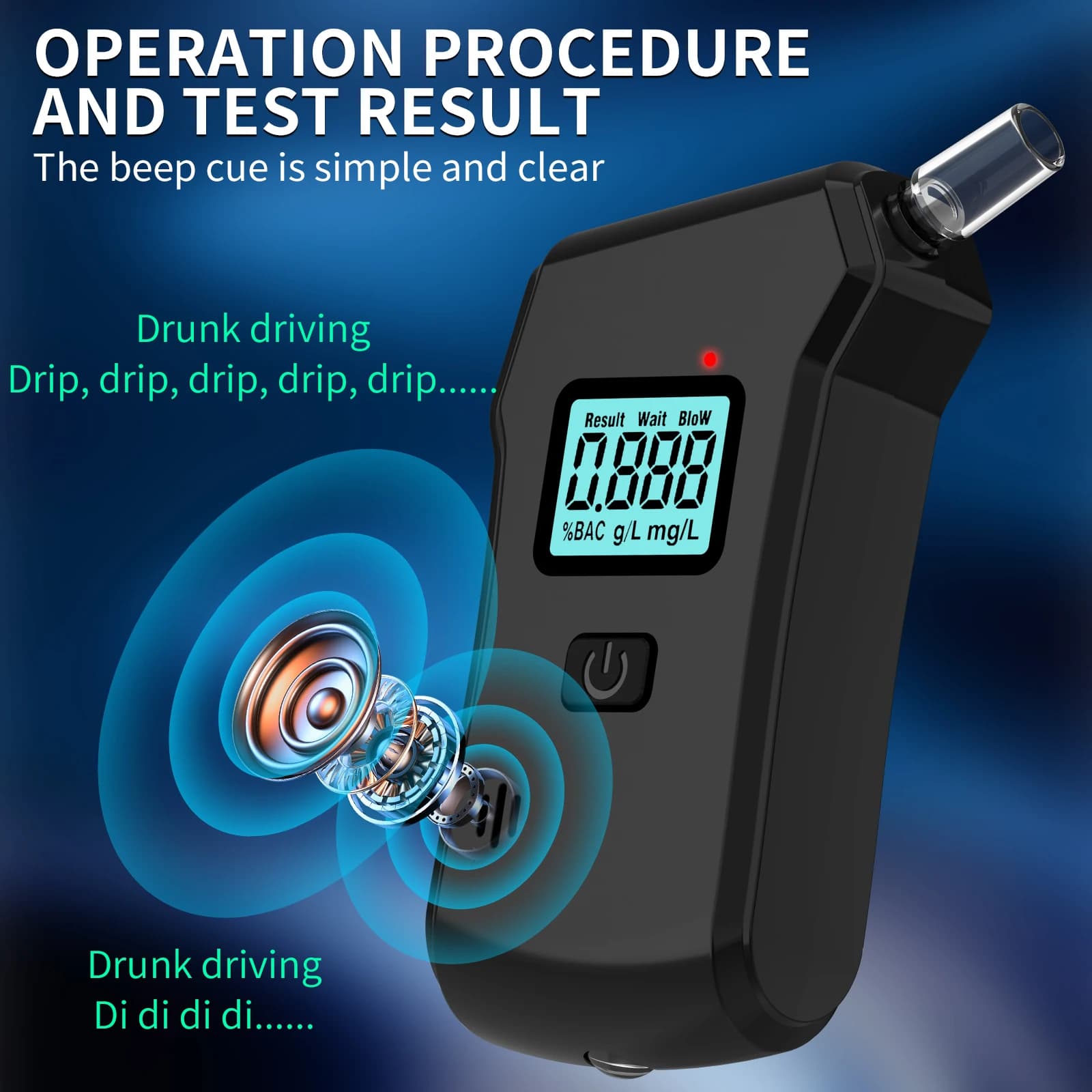 Portable High Precision Breathalyzer 3s Result Dual Mode Non-Contact Quick Check LED Light AAA Battery for Driver Police