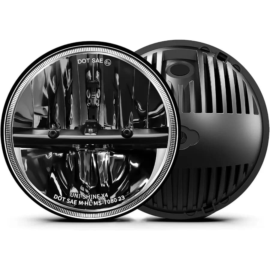 Fari LED da 7 pollici da 2 pezzi Approvato DOT Fascio Hi/Lo per Jeep Wrangler Chevy Miata Plug and Play Nero Bianco brillante