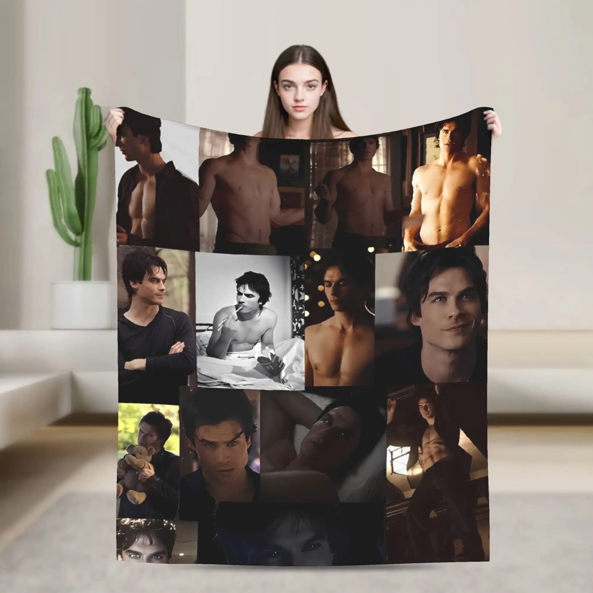 The Vampire Diaries Damon Salvatore Horror Coperta morbida Coperta da campeggio in peluche Divano Sedia Copriletto in flanella Copridivano