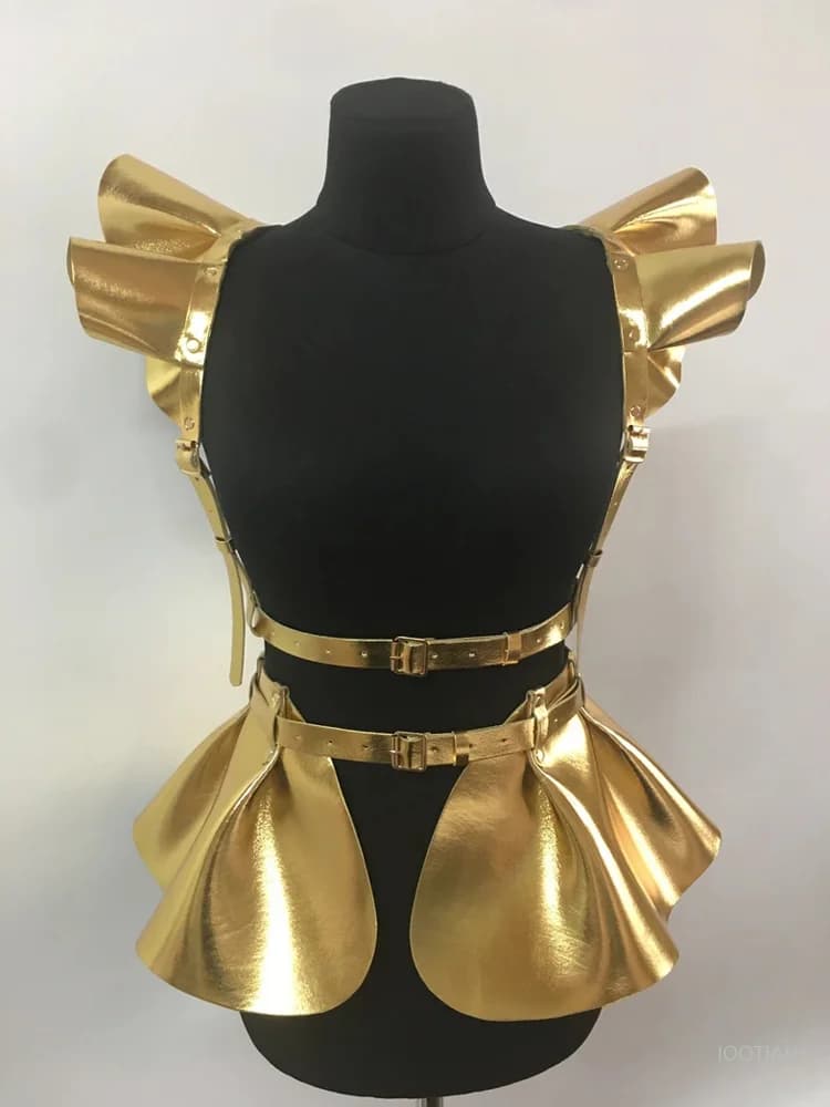 Cintura da donna Pannier gotico Bretelle in pelle olografica Spettacolo teatrale Cosplay Gonna sexy in PU Cintura multicolore Abito costume 2025