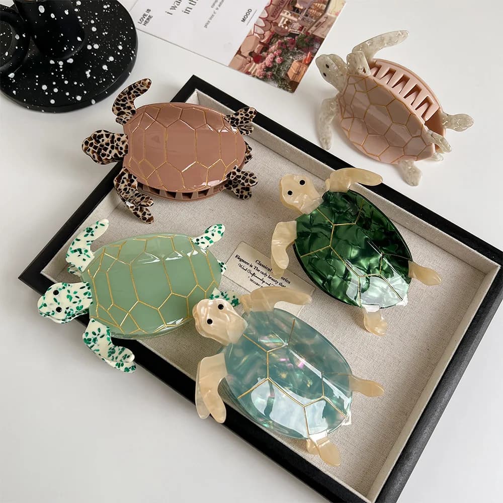 Sea Turtle Hair Claw Clip in Acetate Ocean Series Hair Tail Clips With Grip Grip Hair Accessory for Animal niche Hair Clip for Women's Shark Clip
