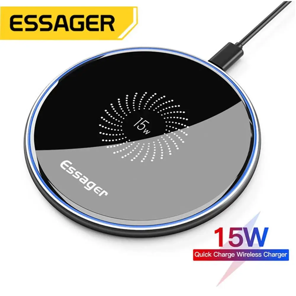 Essager 15W Quick Wireless Charger for iPhone 14 13 12 Per Airpods Wireless Charging Pad Qi Visible for Samsung S22 S10 Xiaomi LG