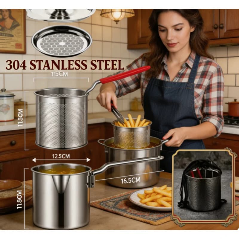 Pentola per Frittura Profonda in Acciaio Inox con Scolapasta, Piccola Padella per Tempura Domestica per Pollo Fritto e Patatine Fritte, Uso in Cucina