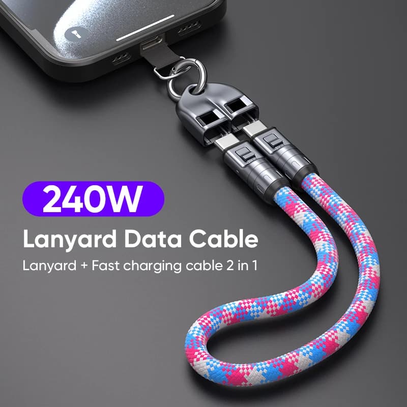Cavo dati mobile da 240 W Cinturino da polso Cavo di ricarica da 30 cm da USB-C a USB-C 5A Ricarica rapida adatto per Huawei Samsung iPhone Xiaomi