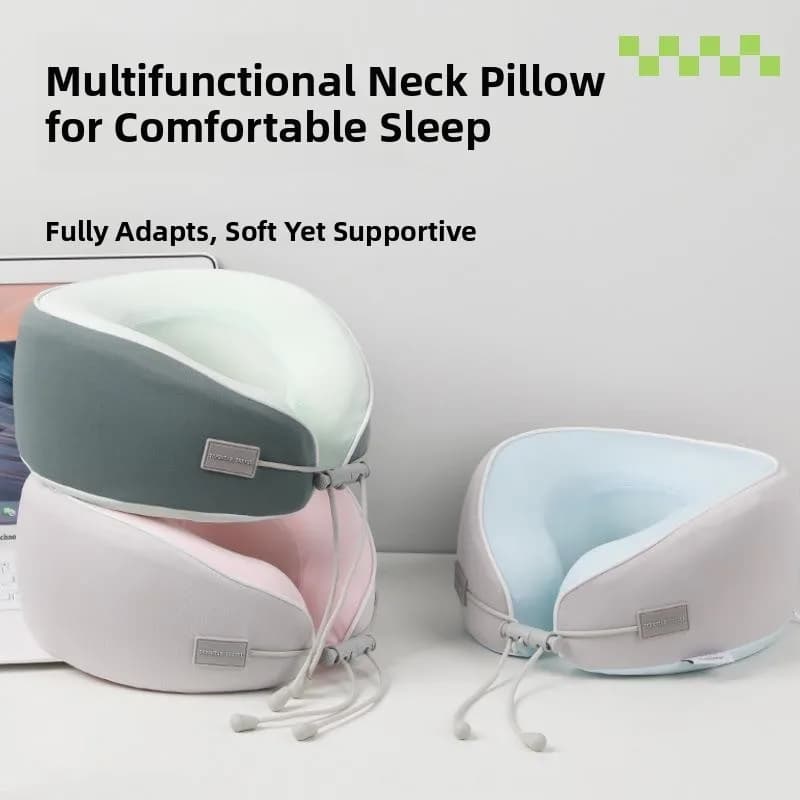 Cuscino da Viaggio Portatile in Memory Foam a Forma di U, Cuscino in Seta Ghiacciata per Ufficio e Aereo, Supporto Confortevole per il Riposo