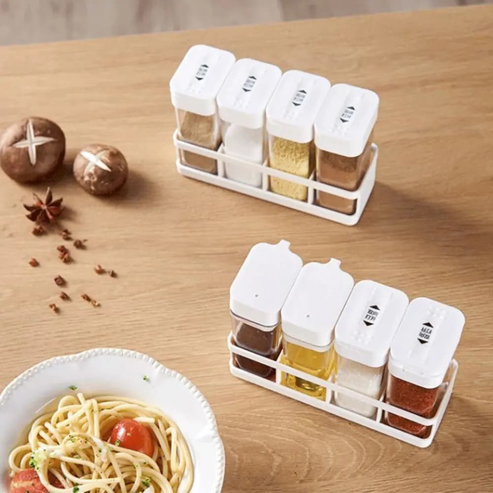 4Pcs/set Plastic Spice Jars BPA Free with Spice Racks Spice Storage Container Sliding Open Portable Spice Storage Bottle