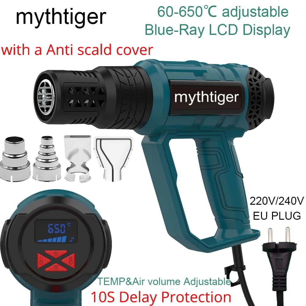 2023 nuova pistola ad aria calda industriale per impieghi gravosi da 2000W 220V ue per avvolgimento termoretraibile pistola termica con Display digitale a temperatura regolabile