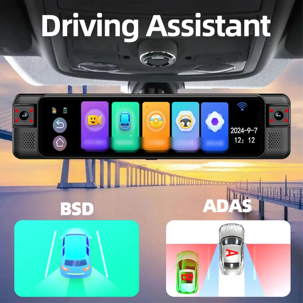 DVR for 4 channel 12 inch touch car 360 ° Dash Cam ADAS BSD Camera for mirror WIFI Dash Camera Reverse image + Parking monitoring