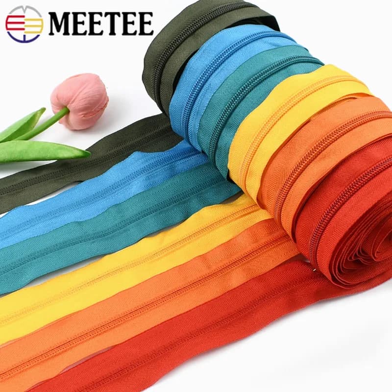 Meetee 5 da 5/10/20M # Cerniere in Nylon al Metro, Zip per Tasche di Zaini, Chiusure per Borse e Vestiti, Kit di Riparazione Cerniere, Accessori per Cucito Fai-da-Te