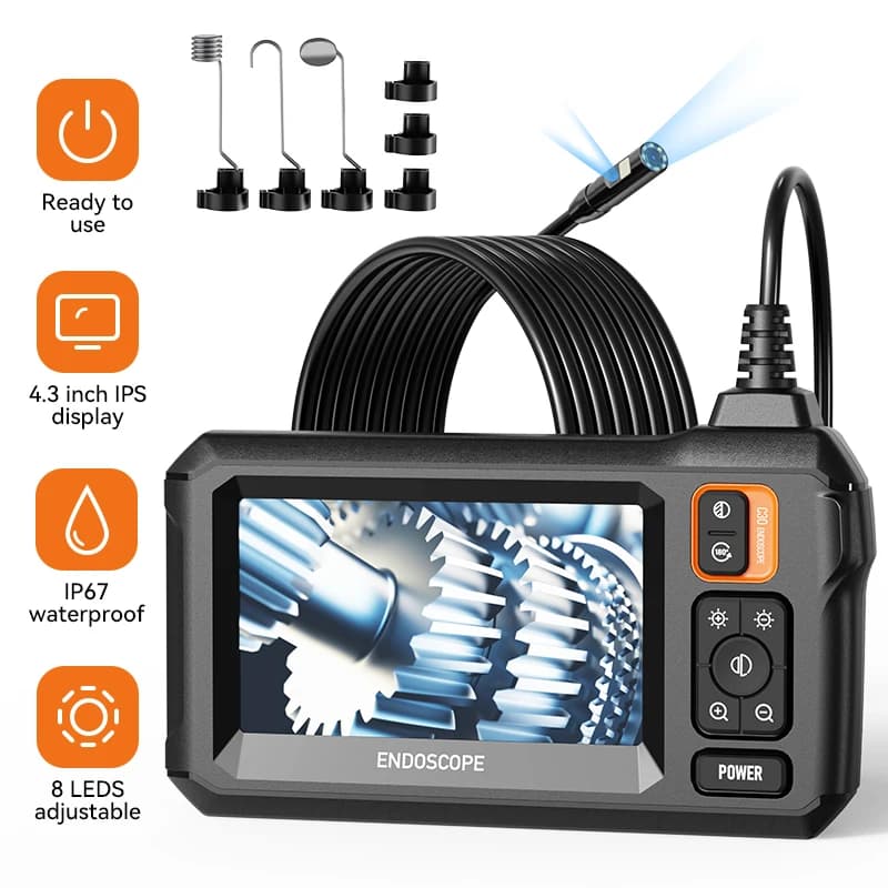 Industrial Endoscope Camera 4.3 "IPS HD 1080P 8.5mm Periscope Tube Inspection Camera for Car with 8 LED IP67 Waterproof