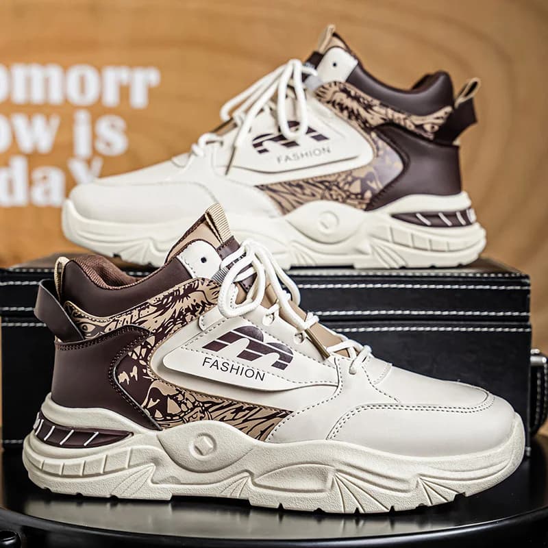 Scarpe da passeggio da uomo 2025 Nuove sneakers alte in pelle con giunture Comfort Four Seasons Outdoor Daily Leisure Sports Trendy