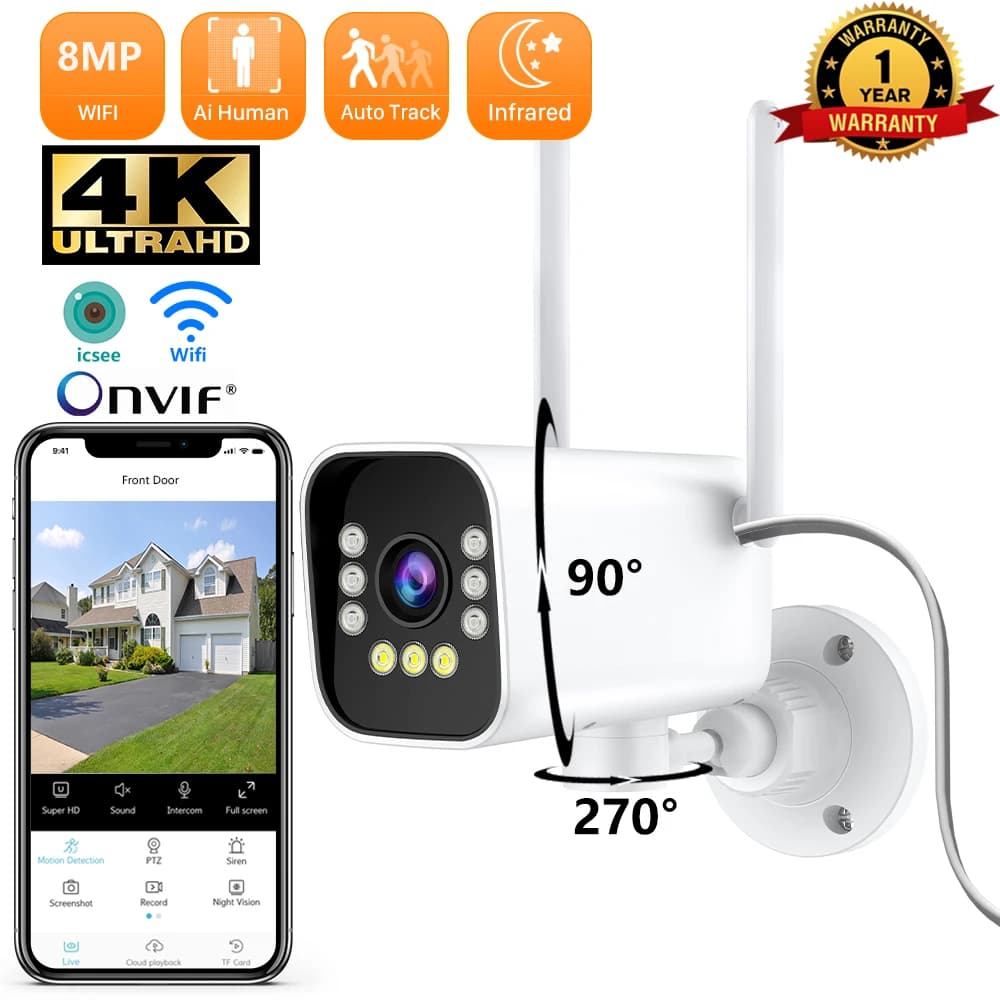 Telecamera Wifi PTZ da 8mp telecamera IP Wireless ONVIF Auto Tracking H.265 telecamera di videosorveglianza CCTV da esterno impermeabile da 2mp ICSEE