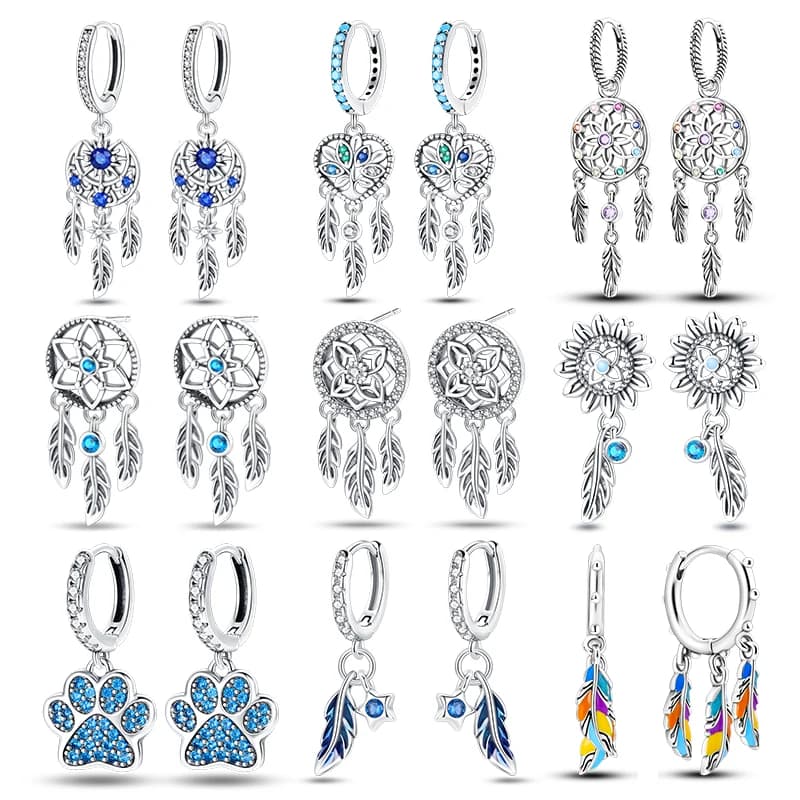 Real 925 Sterling Silver Dream Catcher Earrings For Women Exquisite Colored Zircon Carp Stud Earrings Fashion Birthday Jewelry