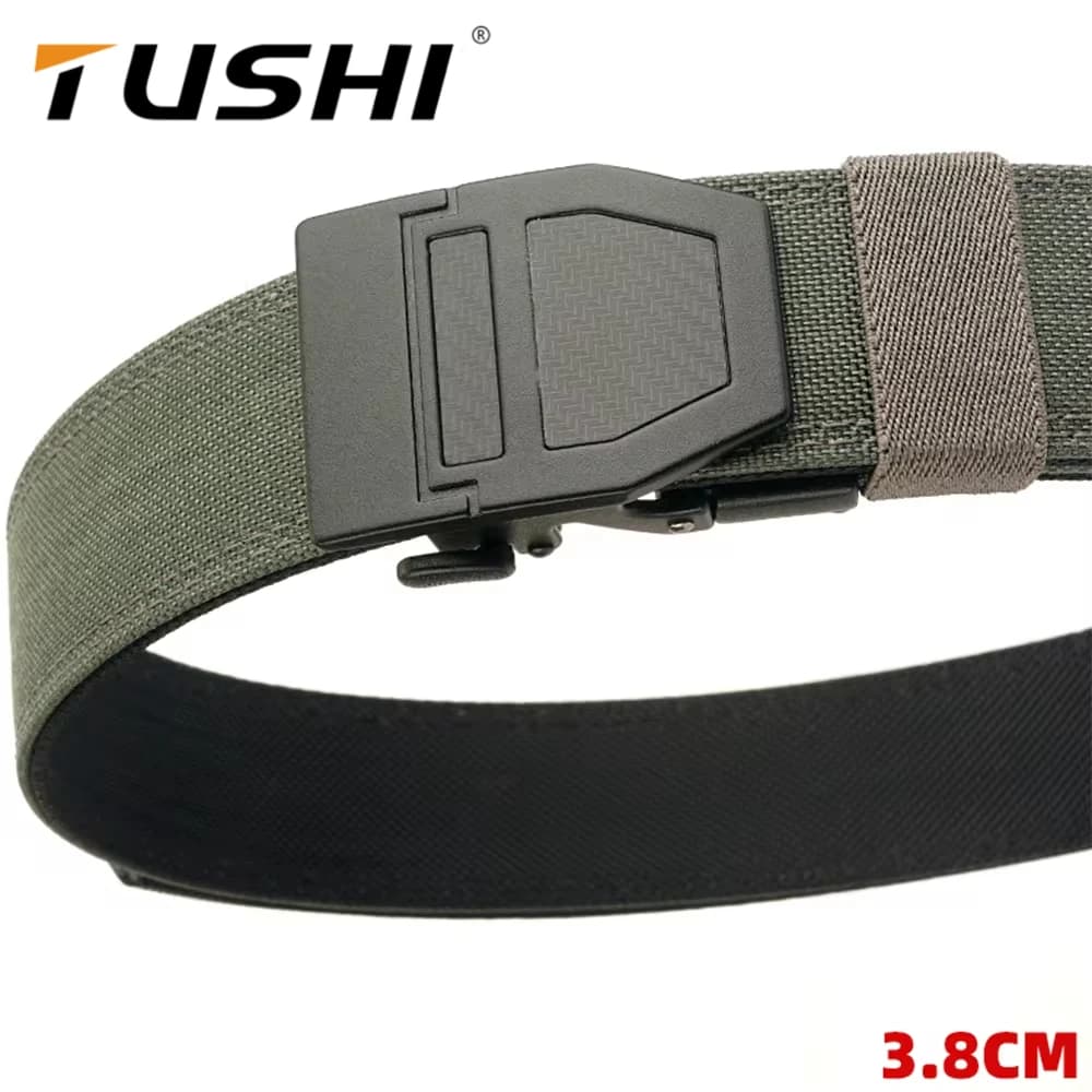 TUSHI Brand tactical belt thickened to double layer passionate men outdoor nylon 3.8 gun with updated automatic buckle