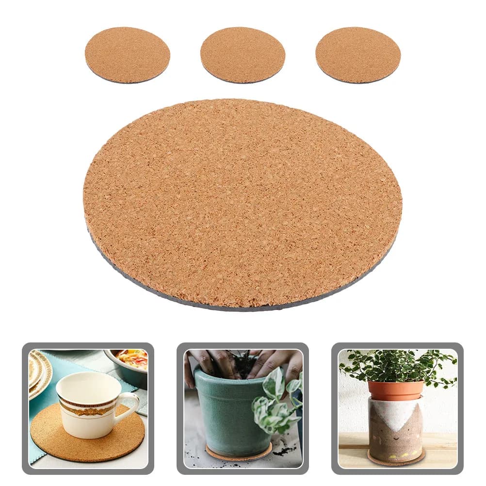 Set di 4 Tappetini in Sughero per Vasi, Rotondi, Antiscivolo, Impermeabili, Sottovasi per Fioriere, Protezione per Piante da Giardino