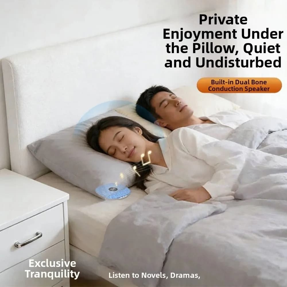Bluetooth 5.4 Under Pillow Bluetooth Speaker Bone Conduction Sleep Aid Sound Machine LED Display TF Card Support