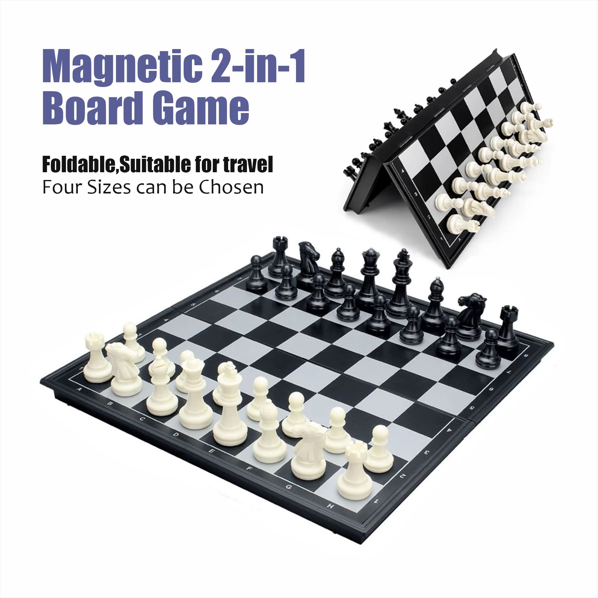 Set di Scacchi e Dama Magnetico Pieghevole 2 in 1, Gioco da Tavolo Portatile in 4 Misure, Giocattolo Educativo da Viaggio per Bambini