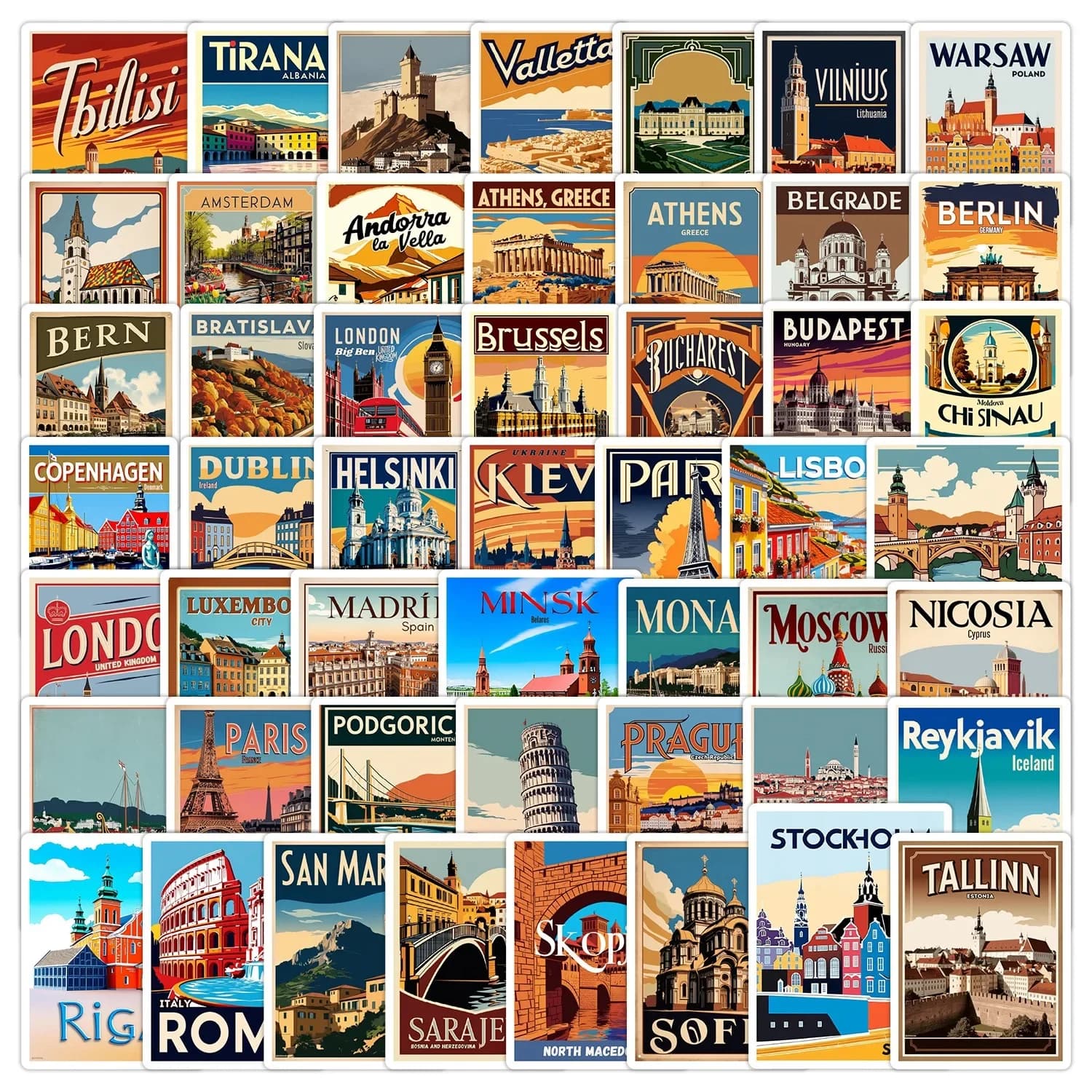 50 pezzi adesivi da viaggio in città europea vintage predisposti poster decalcomanie cancelleria fai da te valigia laptop telefono skateboard