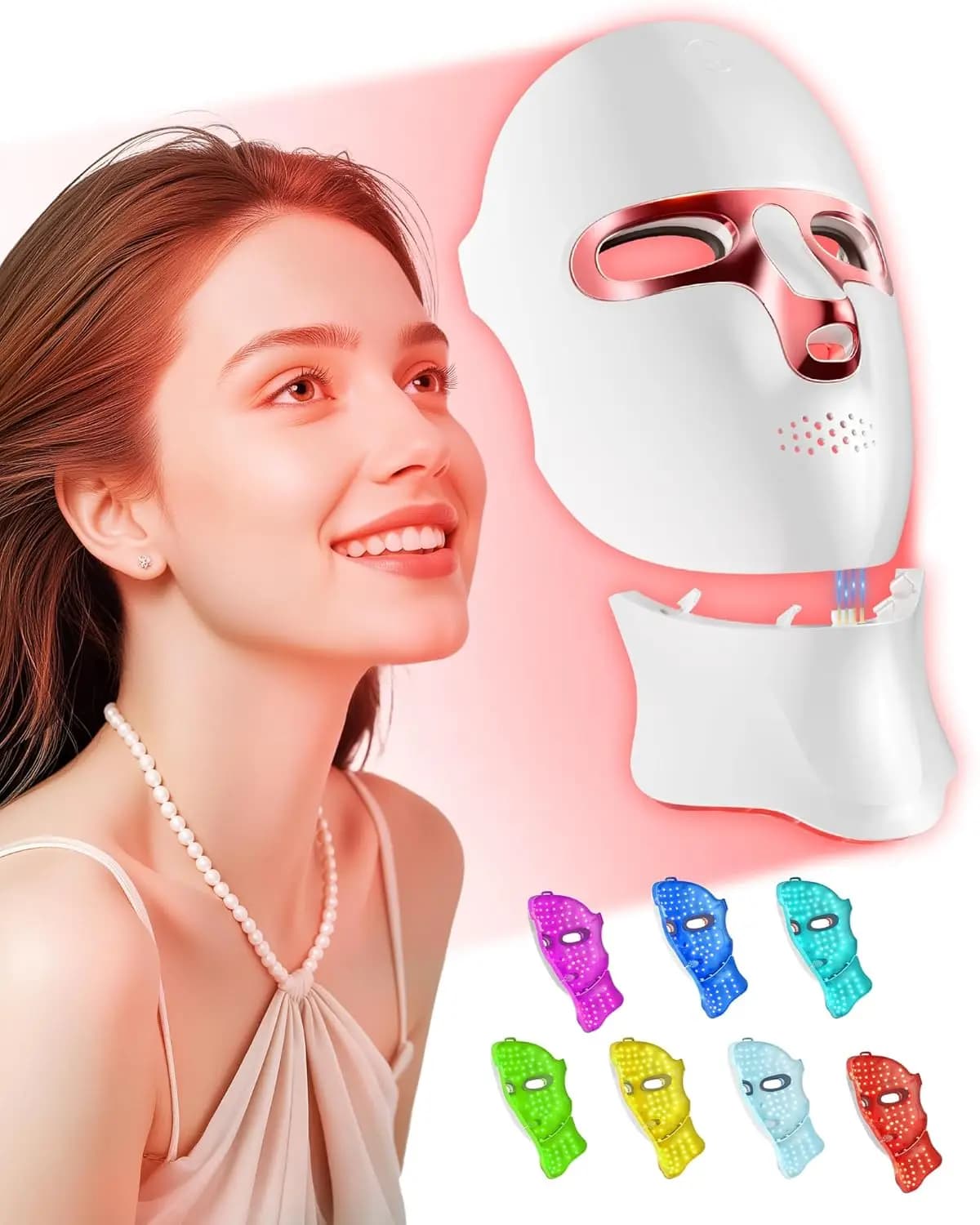 Maschera LED Senza Fili con Luci Rosse e Infrarossi, Ricaricabile USB-C per Casa, Viaggi, Yoga - Rosa Sakura