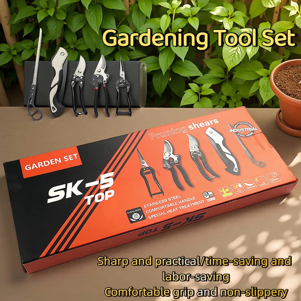 5IN1 Gardening Tool Kit Pruning Shears Secateurs Flower Scissors Folding Saw Professional Branch Trimmer Garden Plant Care Tools