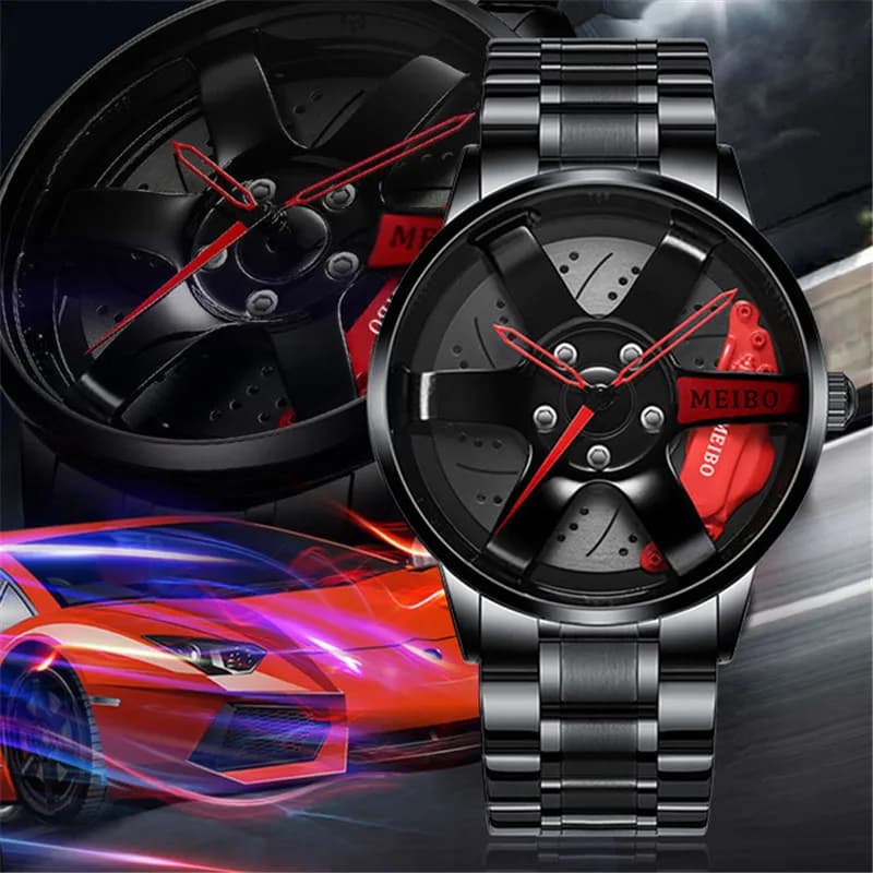 2025 Top Men's Leather Watches Man Car Wheel Hub Quartz watch stainless steel for men Military sports watch Relogio Masculino