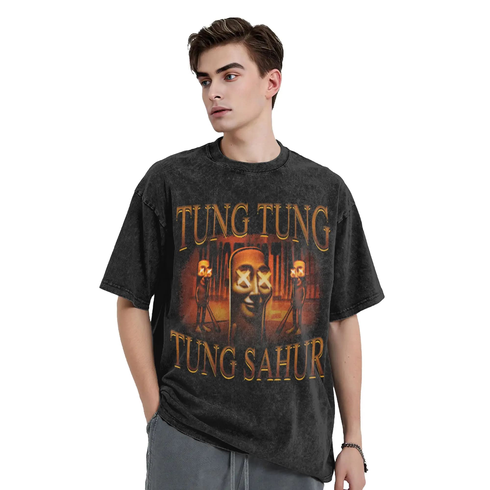 Tung Sahur Italian Brainrot T Shirts Men's Pure Cotton Crazy T-Shirts Round Neck Tees Short Sleeve Tops Plus Size