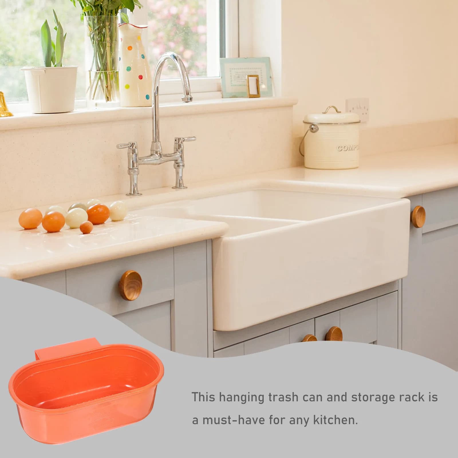 Cestino appendibile in plastica per rifiuti, scolo e asciugatura, portaoggetti da cucina, filtro per lavello multifunzione, colore arancione