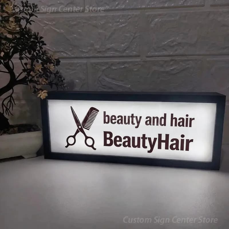 Custom LED Neon Acrylic Sign BeautyHair, Personalized Illuminated Logo Wall Advertising Board Business Letters Poster Signboard