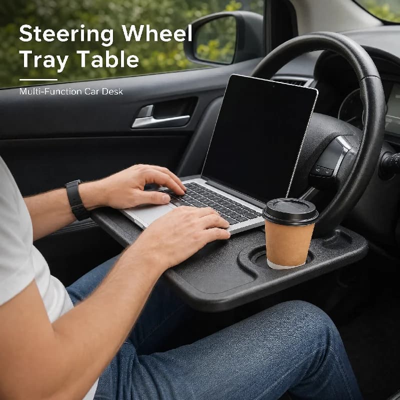 Car Steering Wheel Tray Desk Portable Multipurpose Interior Stand for Eating Laptop Working Universal Fit Most Cars