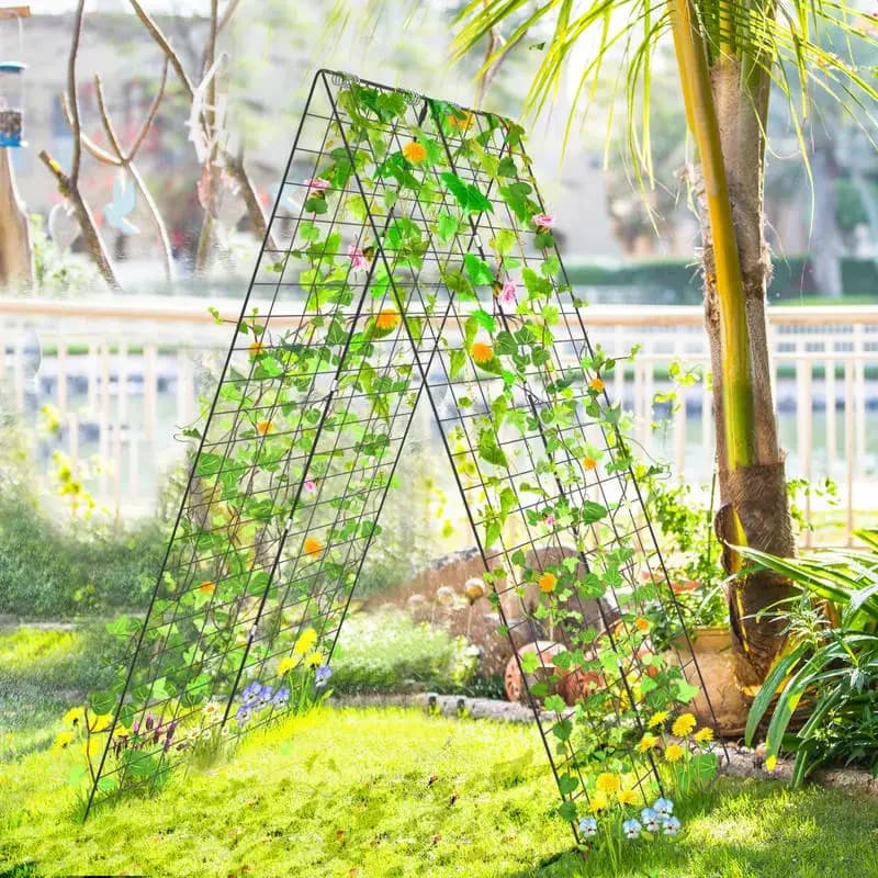Traliccio da Giardino a Forma di A per Piante Rampicanti con Picchetto e Fascette - Verde