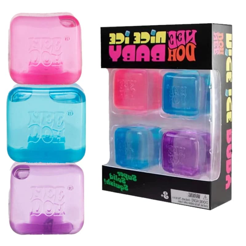 Needoh Mini Nice Ice Cube Squishy Toys Baby 4 Pack Slow Rebound Stress Relief Sensory Fidget Non-toxic Balls for Kids Adults