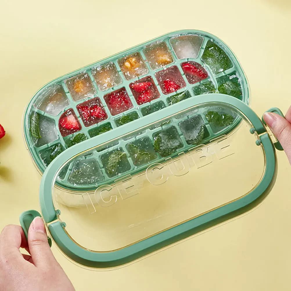 Vassoio per cubetti di ghiaccio in silicone con coperchio, antiaderente, facile da usare, contenitore per ghiaccio, per bevande, dessert, cucina