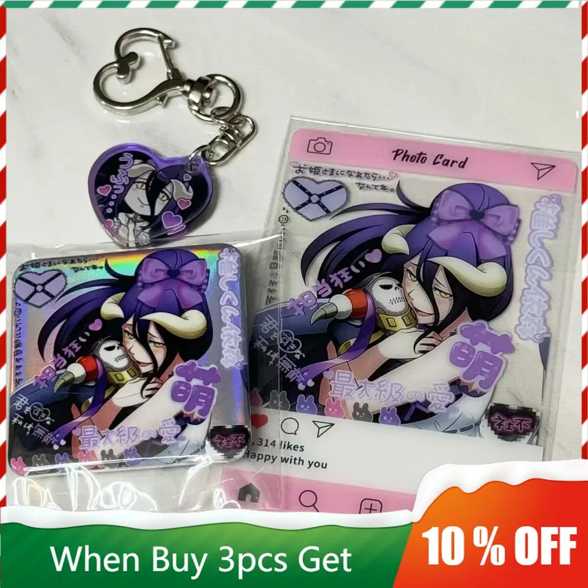 3 pz Overlord Anime Periferiche Albedo Figura Carta Acrilica Da Collezione Re-cerazione Ragazza Sexy Albedo A Forma di Cuore Acrilico Giocattoli Ragazzo
