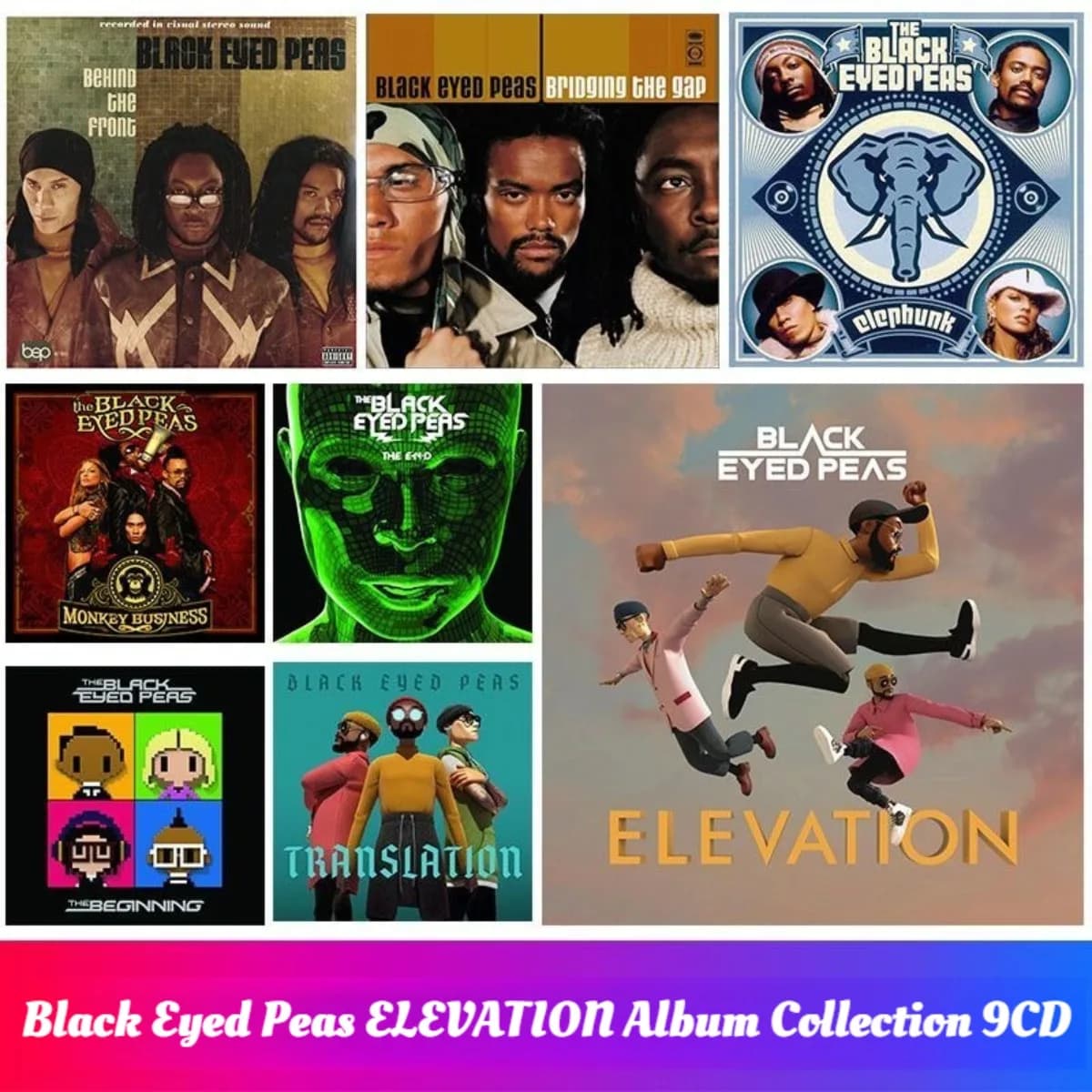 Collezione Album Black Eyed Peas ELEVATION 9CD (Solo Disco, Senza Copertina), Disco Registrato Lossless per Auto, Casa, Amanti della Musica