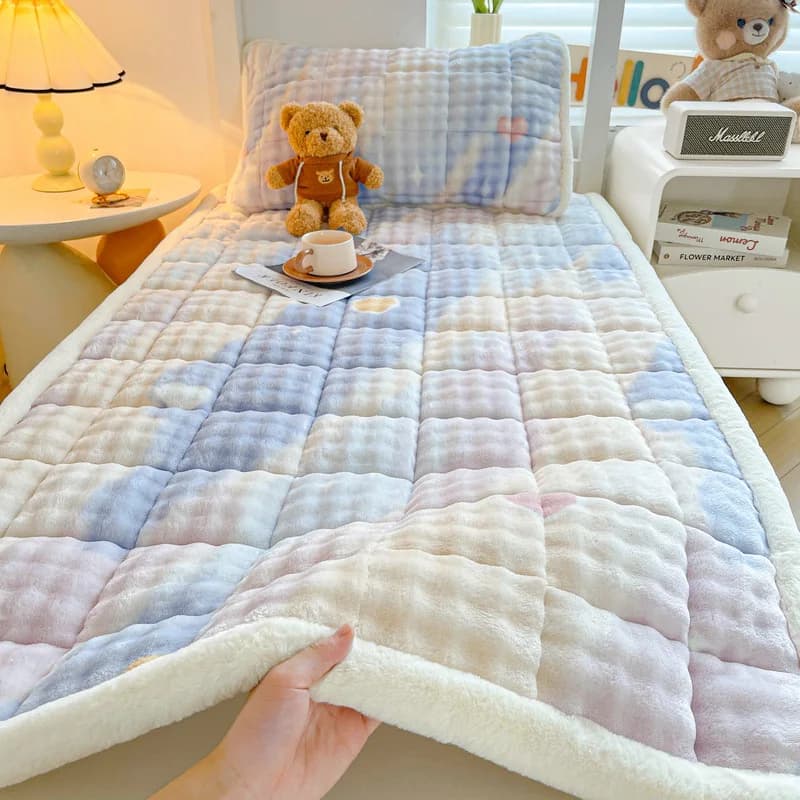 Winter Thick Warm Soft Mattress Toppers Dormitory Single Bed Sheet Plush Bedspread Tatami Floor Mat Thin Bed Pad Mattress Cover