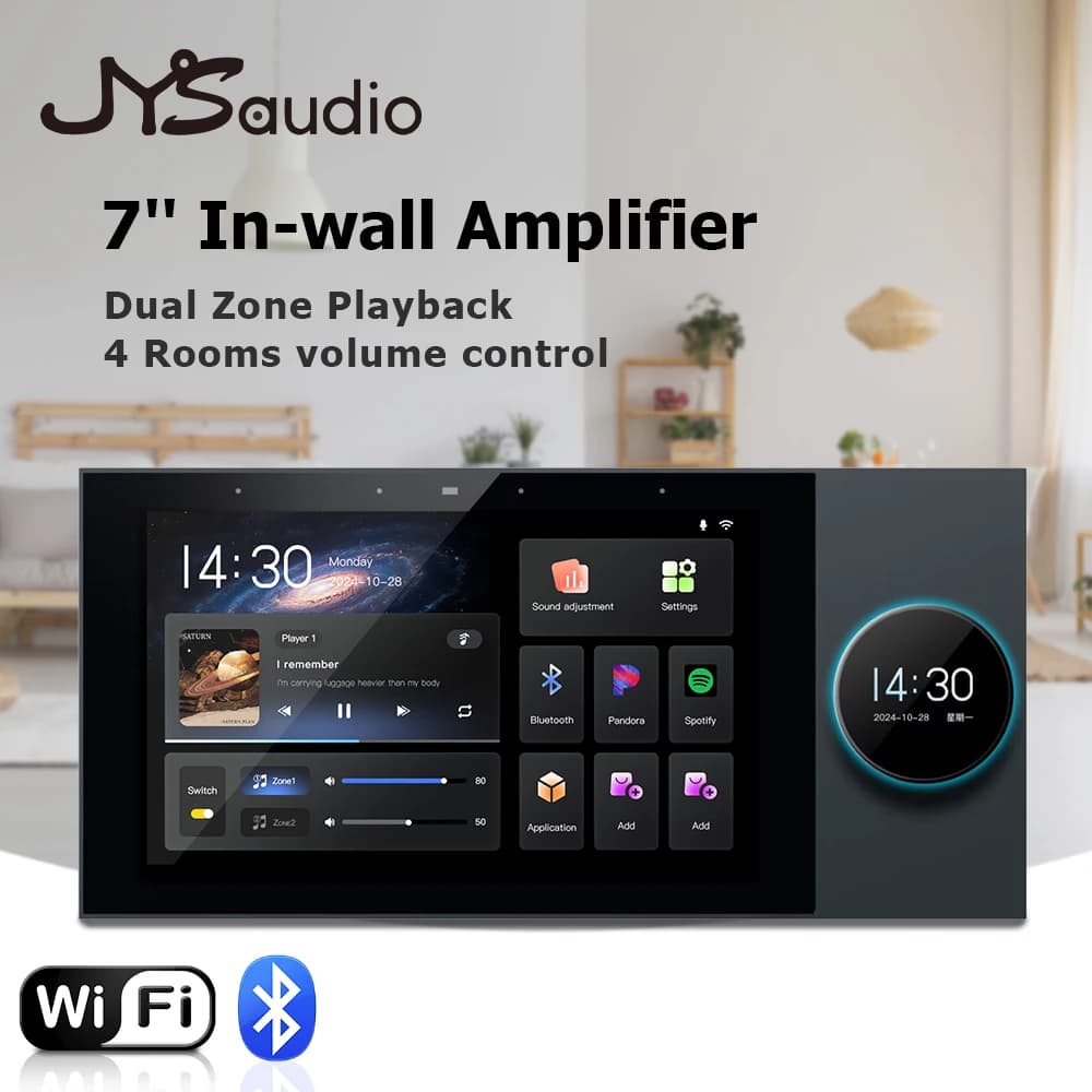 Home 2 Zone Audio Amplificatore da parete 7 pollici Android 11 Alexa Voice Tuya Smart Home Pannello di controllo 8x30W Canale WiFi Amplificatore da parete