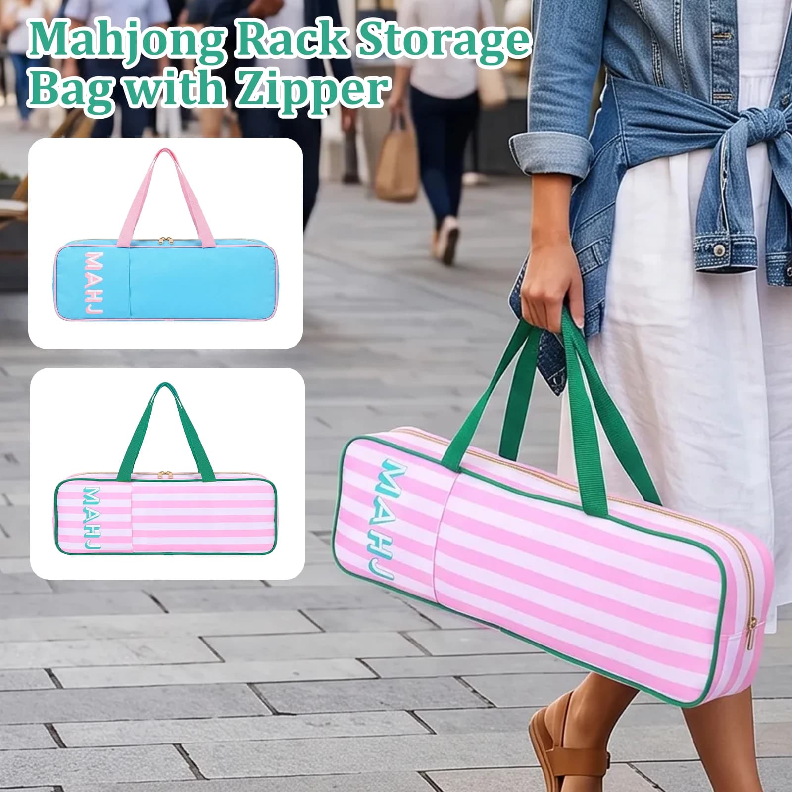 Mahjong Tile Storage Bags Portable Mahjong Rack Carrying Case with Handle and Pocket Table Game Mahjong Accessories Organizer