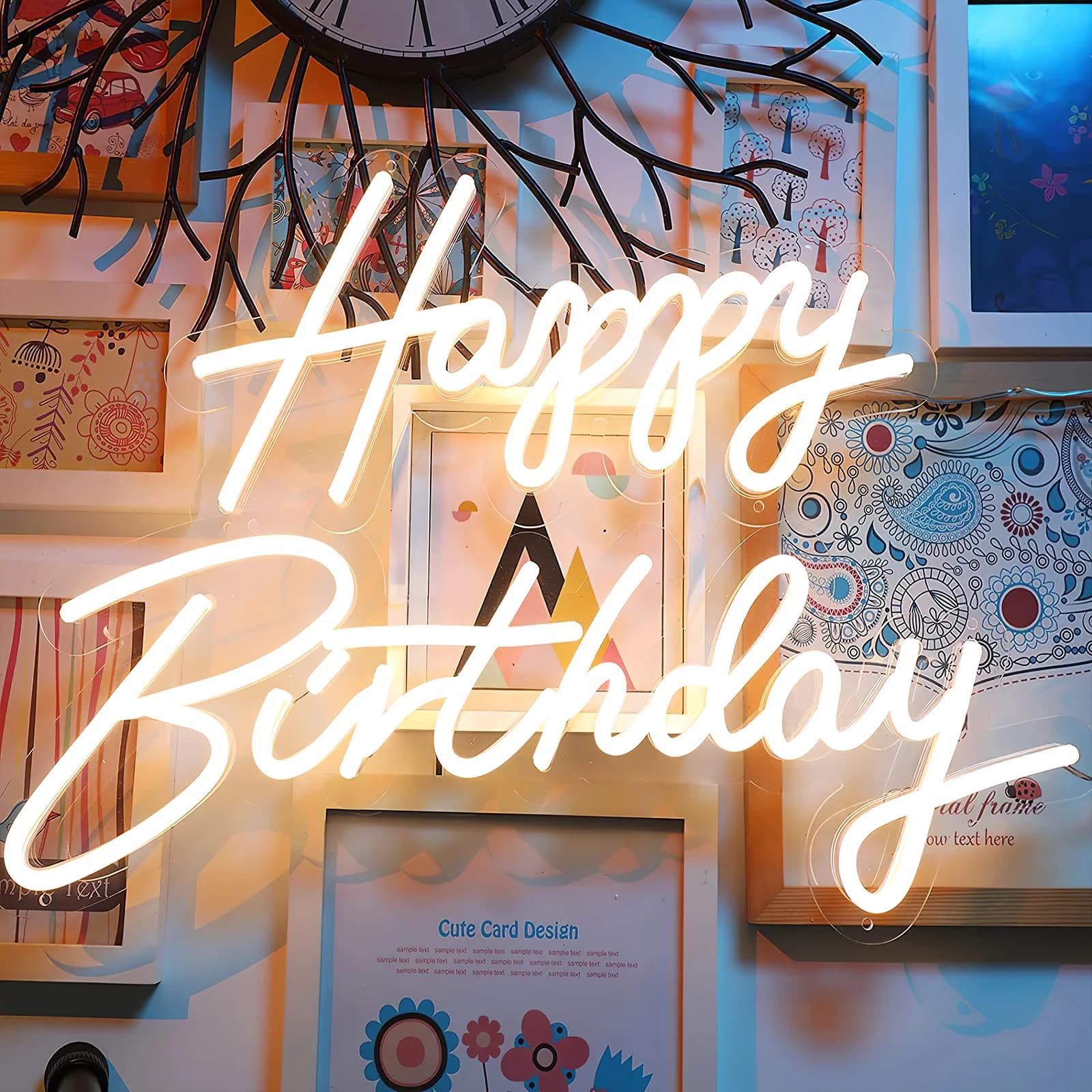 Insegna al neon di buon compleanno LED alimentata tramite USB, lettere luminose a LED calde, insegna al neon per la decorazione della parete della festa della camera da letto