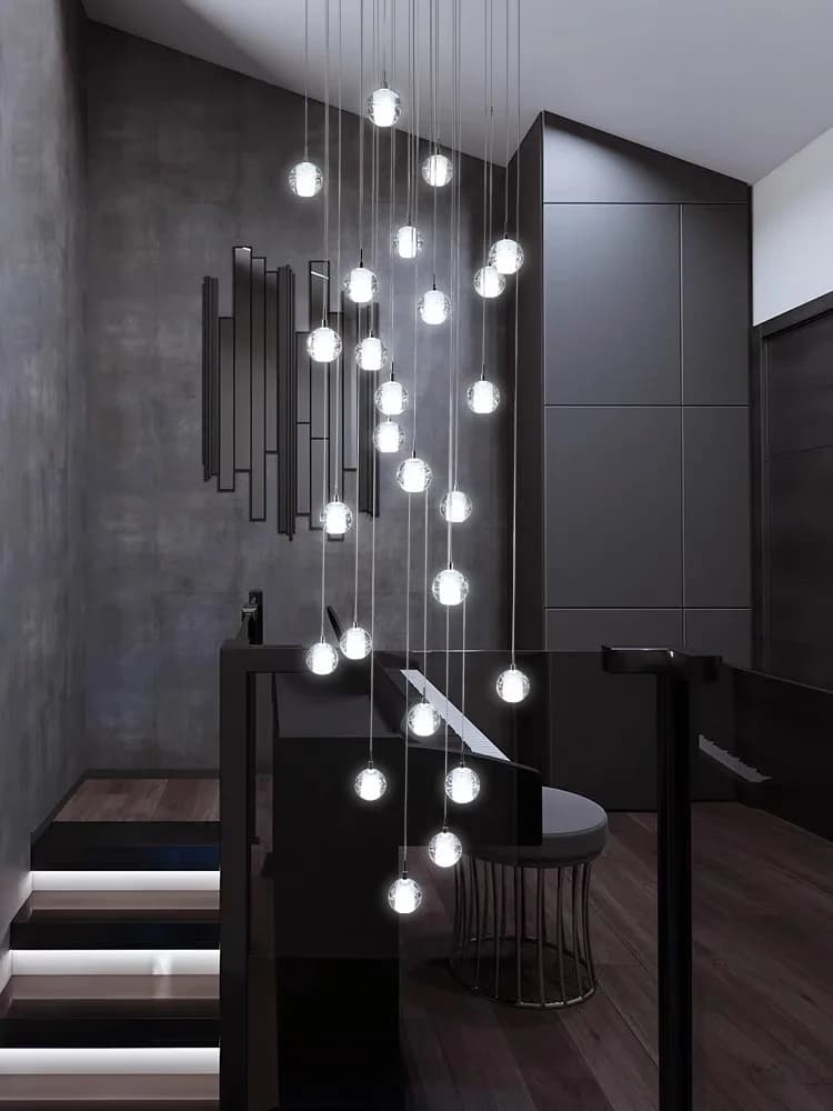 Lampadario a Soffitto per Interni, Camera da Letto, Ristorante, Moderno Lampadario a Spirale per Scale, 2024 Lampadario a Sfera di Cristallo LED Lucido