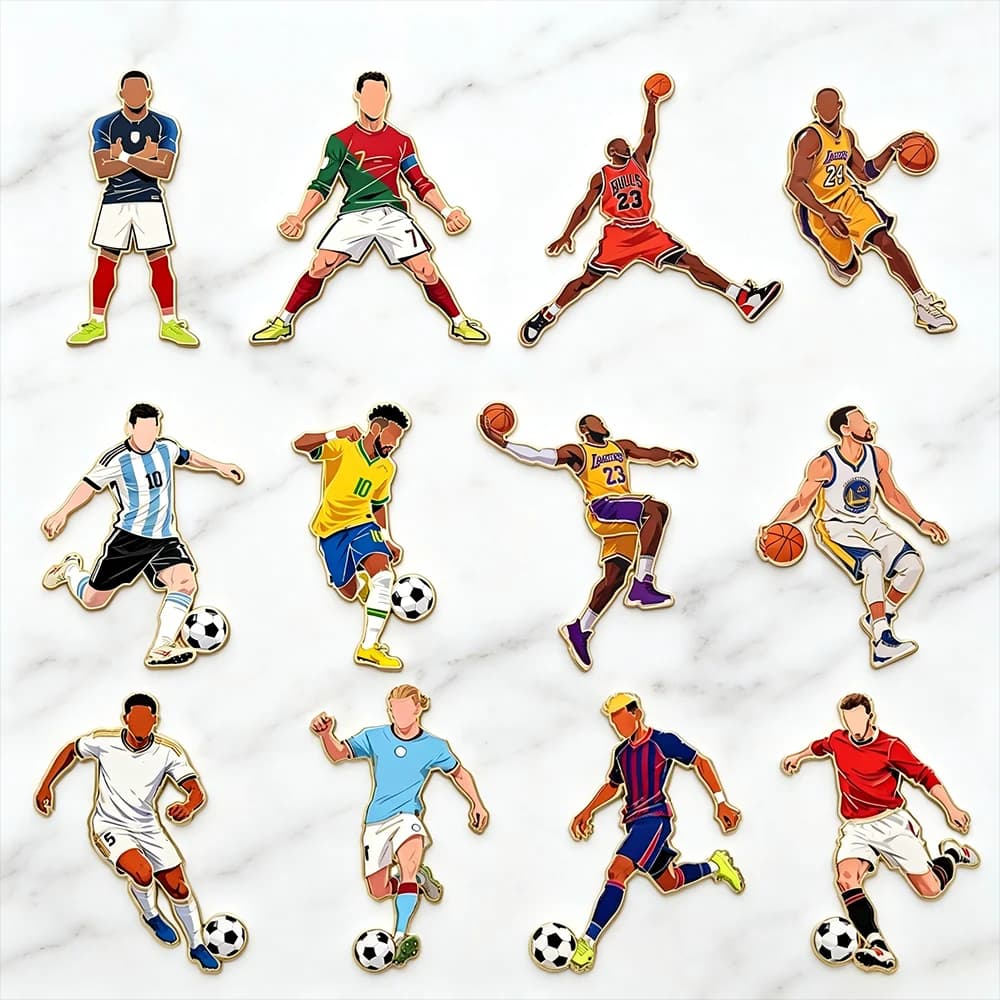 4/12 Pezzi Spille da Collezione Creative in Smalto a Forma di Giocatori di Basket e Calcio, Spille da Risvolto a Tema Sportivo per Abbigliamento, Zaini, Regalo