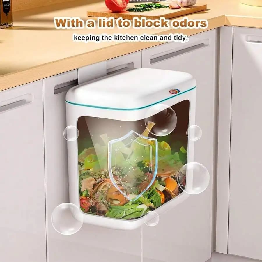 2.6 Gallon Kitchen Compost Bin With Lid For Countertop Under Sink Hanging Trash Can