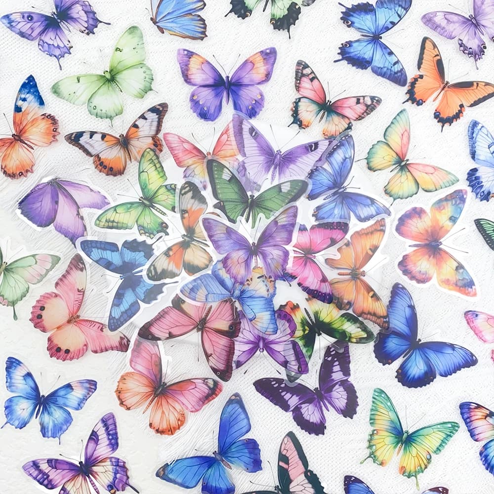 50/250 pezzi farfalle colorate adesivi PET trasparenti decalcomanie per telefono portatile notebook valigia adesivi estetici fai da te da parete